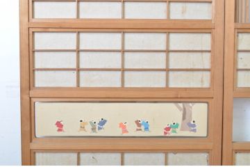 アンティーク建具　情緒ある和の雰囲気作りにおすすめの裏障子戸付き格子戸2枚セット(ガラス帯戸、障子戸、引き戸)(R-062972)