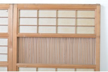 アンティーク建具　情緒ある和の雰囲気作りにおすすめの裏障子戸付き格子戸2枚セット(ガラス帯戸、障子戸、引き戸)(R-062972)