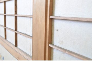 アンティーク建具　情緒ある和の雰囲気作りにおすすめの裏障子戸付き格子戸2枚セット(ガラス帯戸、障子戸、引き戸)(R-062972)