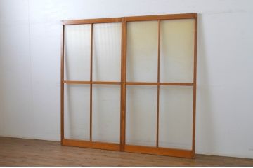 アンティーク建具　柔らかな印象のモールガラス引き戸2枚セット(ガラス戸)(R-062973)