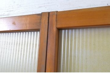 アンティーク建具　柔らかな印象のモールガラス引き戸2枚セット(ガラス戸)(R-062973)