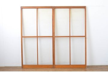 アンティーク建具　柔らかな印象のモールガラス引き戸2枚セット(ガラス戸)(R-062973)
