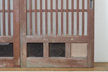 アンティーク建具　和の空間づくりにおすすめ!玄関戸2枚セット(荒格子戸、引き戸、ガラス戸)(R-062974)