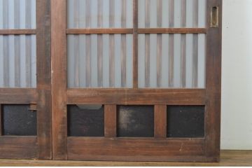 アンティーク建具　和の空間づくりにおすすめ!玄関戸2枚セット(荒格子戸、引き戸、ガラス戸)(R-062974)