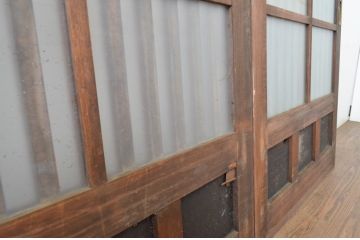 アンティーク建具　和の空間づくりにおすすめ!玄関戸2枚セット(荒格子戸、引き戸、ガラス戸)(R-062974)