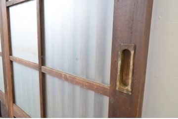 アンティーク建具　和の空間づくりにおすすめ!玄関戸2枚セット(荒格子戸、引き戸、ガラス戸)(R-062974)
