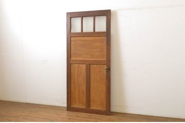 アンティーク建具　大正ロマン 古い洋館の鏡板欅(ケヤキ)材製ドア1枚(扉、木製扉、玄関ドア)(R-062977)