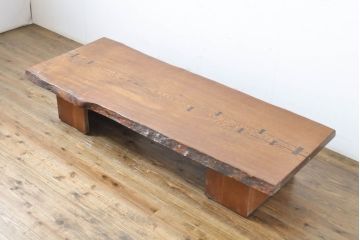 中古　岩手岩泉・純木家具　タモ材　木の温もり溢れる一枚板ローテーブル(食卓、座卓、センターテーブル)(R-062987)