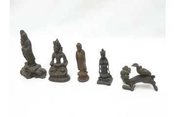 江戸期　古い仏像など5点(置物、オブジェ、古銅、古玩、観音像、チベット像?)(R-062991)