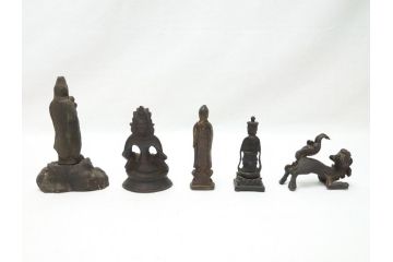 江戸期　古い仏像など5点(置物、オブジェ、古銅、古玩、観音像、チベット像?)(R-062991)