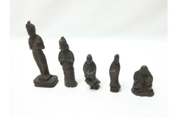  	江戸期　古い仏像など5点(置物、オブジェ、古銅、古玩、観音像、チベット像?)(R-062992)