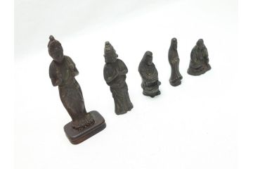  	江戸期　古い仏像など5点(置物、オブジェ、古銅、古玩、観音像、チベット像?)(R-062992)