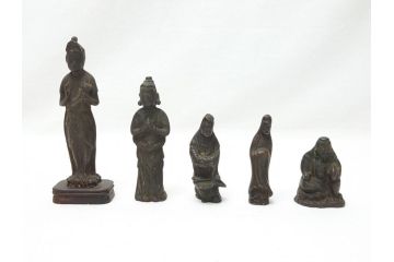  	江戸期　古い仏像など5点(置物、オブジェ、古銅、古玩、観音像、チベット像?)(R-062992)