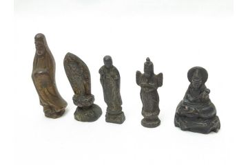  	江戸期　古い仏像など5点(置物、オブジェ、古銅、古玩、観音像、チベット像?)(R-062993)