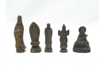  	江戸期　古い仏像など5点(置物、オブジェ、古銅、古玩、観音像、チベット像?)(R-062993)