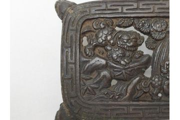古い書道具4点セット(古銅、墨床、筆置、筆架、蓋置、五ツ山、皿、古玩?)(R-062994)