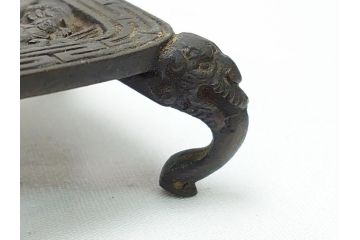 古い書道具4点セット(古銅、墨床、筆置、筆架、蓋置、五ツ山、皿、古玩?)(R-062994)
