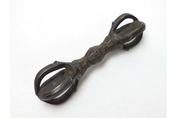 時代物　密教法具　金剛鈴　五鈷杵　三鈷杵　仏具3点セット(金剛杵、ヴァジュラ、ドルジェ、お守り、仏教美術)(R-062995)