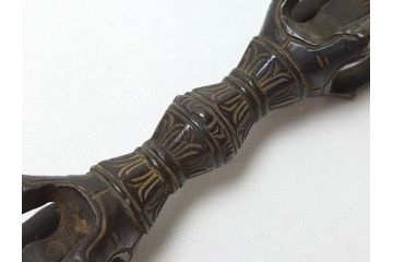 時代物　密教法具　金剛鈴　五鈷杵　三鈷杵　仏具3点セット(金剛杵、ヴァジュラ、ドルジェ、お守り、仏教美術)(R-062995)