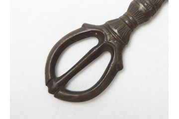 時代物　密教法具　金剛鈴　五鈷杵　三鈷杵　仏具3点セット(金剛杵、ヴァジュラ、ドルジェ、お守り、仏教美術)(R-062995)