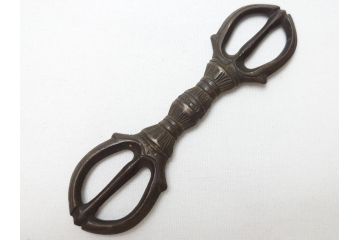 時代物　密教法具　金剛鈴　五鈷杵　三鈷杵　仏具3点セット(金剛杵、ヴァジュラ、ドルジェ、お守り、仏教美術)(R-062995)