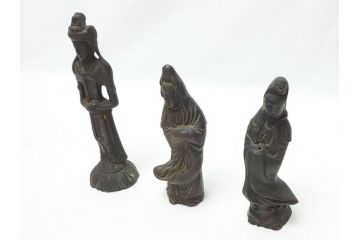 江戸〜明治期　古い仏像3点(置物、オブジェ、古銅、古玩、観音像)(R-062996)