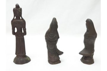 江戸〜明治期　古い仏像3点(置物、オブジェ、古銅、古玩、観音像)(R-062996)