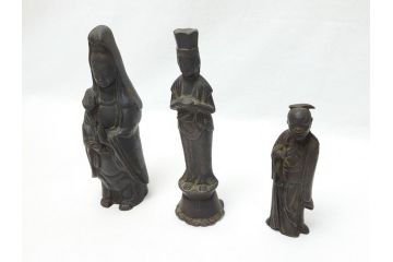 江戸〜明治期　古い仏像3点(置物、オブジェ、古銅、古玩、観音像)(R-062997)