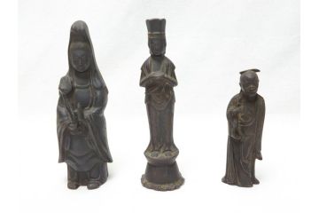 江戸〜明治期　古い仏像3点(置物、オブジェ、古銅、古玩、観音像)(R-062997)