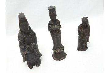 江戸〜明治期　古い仏像3点(置物、オブジェ、古銅、古玩、観音像)(R-062997)