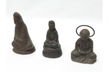 江戸〜明治期　古い仏像3点(置物、オブジェ、古銅、古玩、観音像)(R-062998)