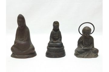 江戸〜明治期　古い仏像3点(置物、オブジェ、古銅、古玩、観音像)(R-062998)
