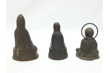 江戸〜明治期　古い仏像3点(置物、オブジェ、古銅、古玩、観音像)(R-062998)