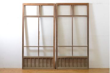 アンティーク建具　経年を感じる風合いが魅力のガラス戸2枚セット(引き戸、建具)(R-062999)