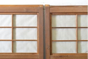 アンティーク建具　上品な佇まいが魅力の裏障子付き障子戸2枚セット(引き戸、ガラス帯戸、建具)(R-063001)