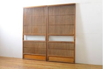アンティーク建具　上品な佇まいが魅力の裏障子付き障子戸2枚セット(引き戸、ガラス帯戸、建具)(R-063008)