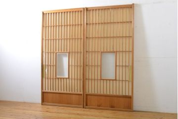 アンティーク建具　凛とした佇まいが気品溢れる障子戸2枚セット(引き戸、建具)(R-063011)