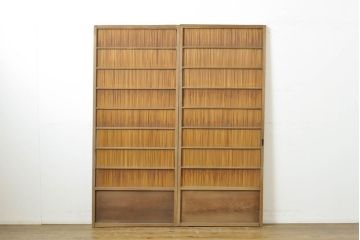アンティーク建具　涼しげな和の空間を演出する御簾戸2枚セット(簾戸、簀戸、葭戸、夏障子、夏戸、引き戸、建具)(R-063014)