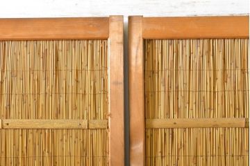 アンティーク建具　涼しげな和の空間づくりにおすすめ御簾戸2枚セット(簾戸、簀戸、葭戸、夏障子、夏戸、引き戸、建具)(R-063019)