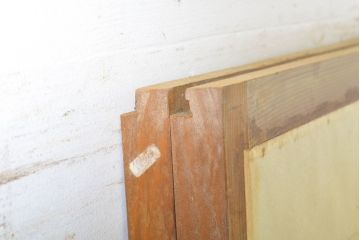 アンティーク建具　ガラス入り　腰板欅(ケヤキ)材　落ち着きのある和を演出する障子戸2枚セット(引き戸、ガラス帯戸、建具)(R-063022)