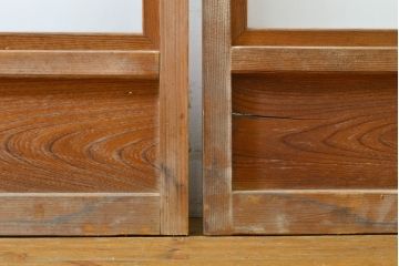 アンティーク建具　ガラス入り　腰板欅(ケヤキ)材　落ち着きのある和を演出する障子戸2枚セット(引き戸、ガラス帯戸、建具)(R-063022)