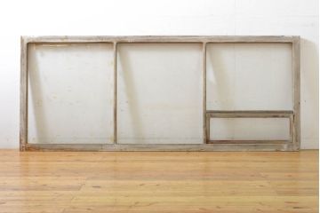 アンティーク建具　シンプルなデザインで使いやすい小窓付きガラス欄間1枚(明かり取り、明り取り、窓、建具)(R-063023)