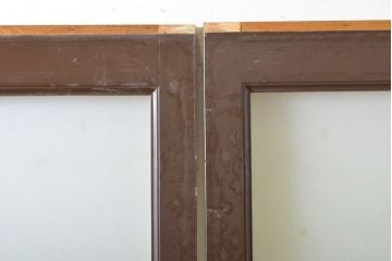 レトロ建具　昭和レトロ　ペイント仕上げ限定　レトロな雰囲気たっぷりなガラス戸2枚セット(引き戸、建具)(R-063028)