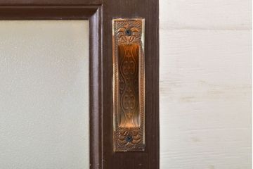レトロ建具　昭和レトロ　ペイント仕上げ限定　レトロな雰囲気たっぷりなガラス戸2枚セット(引き戸、建具)(R-063028)