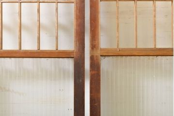 アンティーク建具　和の空間づくりにおすすめなガラス入り障子戸4枚セット(引き戸、ガラス戸、建具)(R-063029)
