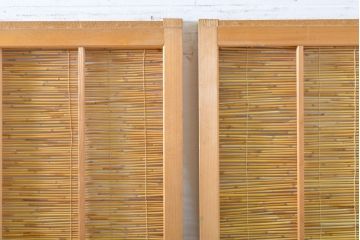 アンティーク建具　彫刻入り!!上品な和の空間を演出する御簾戸4枚セット(簾戸、簀戸、葭戸、夏障子、夏戸、引き戸、建具)(R-063032)