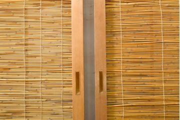 アンティーク建具　彫刻入り!!上品な和の空間を演出する御簾戸4枚セット(簾戸、簀戸、葭戸、夏障子、夏戸、引き戸、建具)(R-063032)