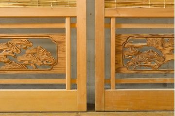 アンティーク建具　彫刻入り!!上品な和の空間を演出する御簾戸4枚セット(簾戸、簀戸、葭戸、夏障子、夏戸、引き戸、建具)(R-063032)