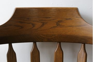 和製ビンテージ　高島屋　ナラ材　座面低め　本革クッション付き!男前な雰囲気漂うスモーカーズボウチェア(板座チェア、ダイニングチェア、アームチェア、椅子、イス、ヴィンテージ、レザー)(R-063046)