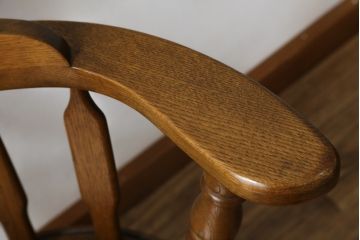 和製ビンテージ　高島屋　ナラ材　座面低め　本革クッション付き!男前な雰囲気漂うスモーカーズボウチェア(板座チェア、ダイニングチェア、アームチェア、椅子、イス、ヴィンテージ、レザー)(R-063046)